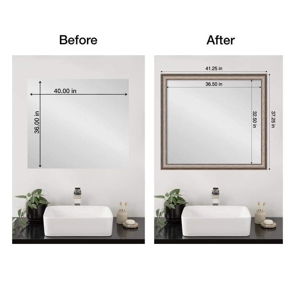 Amanti Art Mirror Makeover Lyla Ornate Silver 41.25 in. W x 37.25 in. H Bathroom Mirror Frame Border Kit-Fits a 40 x 36 Mirror (3)