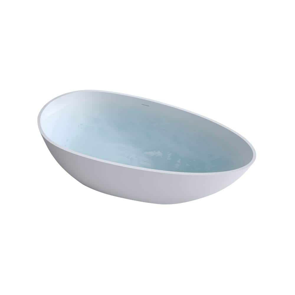Boosicavelly 59 in. x 31 in. Solid Surface Freestanding Soaking Bathtub with Center Drain in Matte White (3)