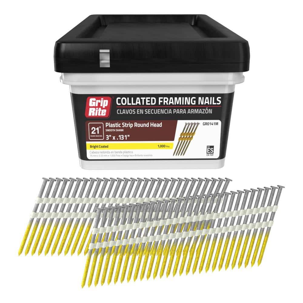 Grip-Rite 3-1/4 in. 0.131 in. 21° Plastic Collated Bright Coated Steel Smooth Shank Framing Nails per Box