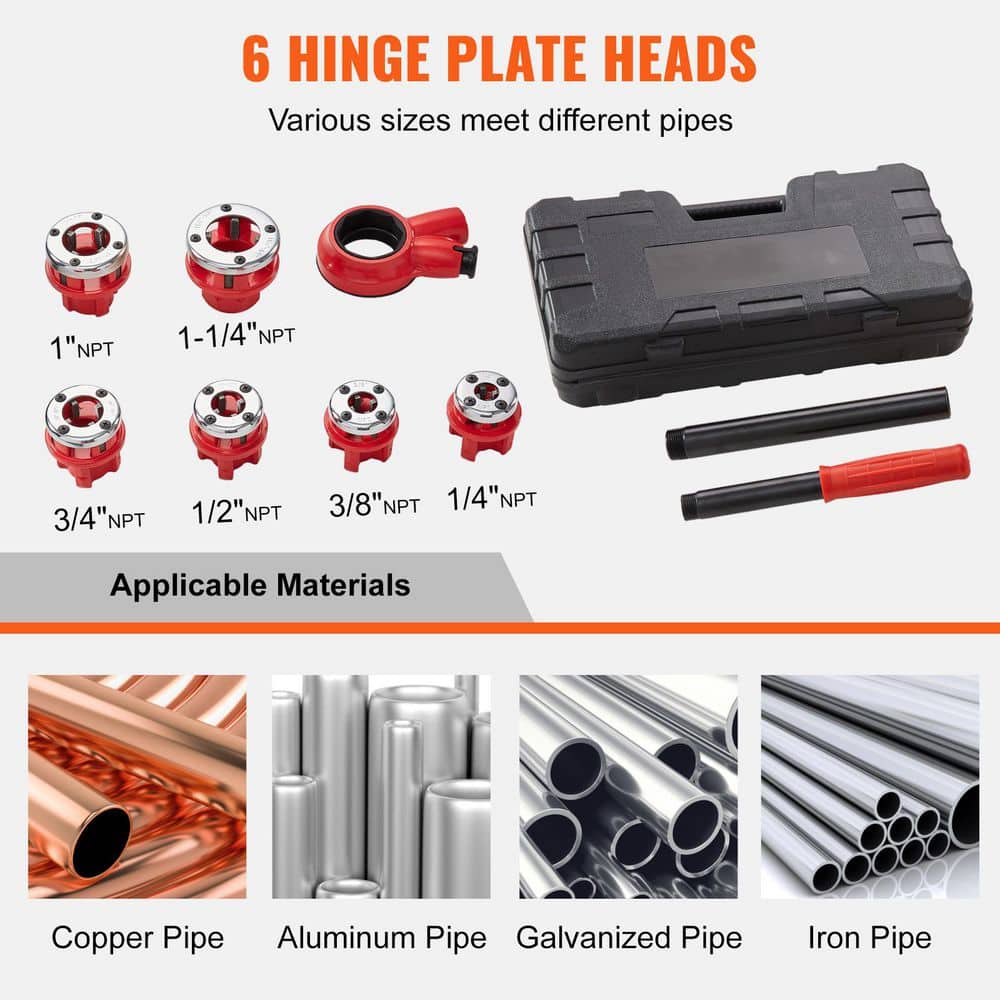 SKYSHALO Ratchet Pipe Threader Kit 1/4in. NPT-1-1/4in. NPT Manual Ratcheting Pipe Threader Portable Tool Set with 6PCS NPT Dies (2)