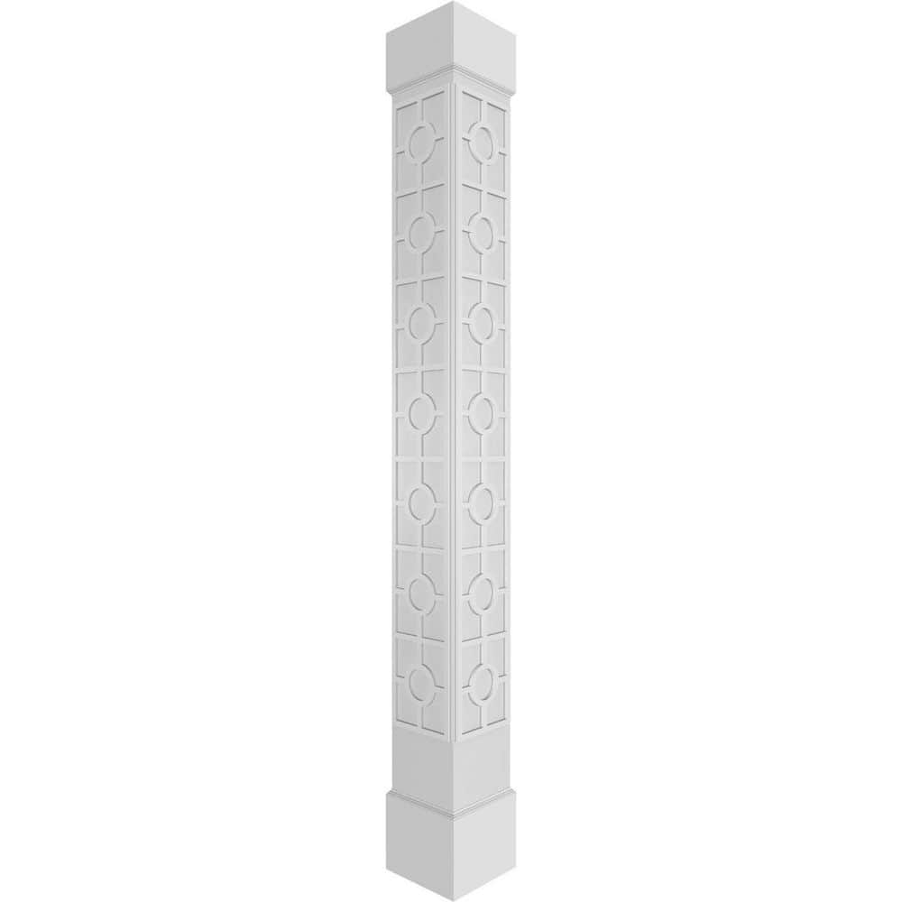 Ekena Millwork 11-5/8 in. x 9 ft. Premium Square Non-Tapered Koroluck Fretwork PVC Column Wrap Kit w/Standard Capital and Base (1)