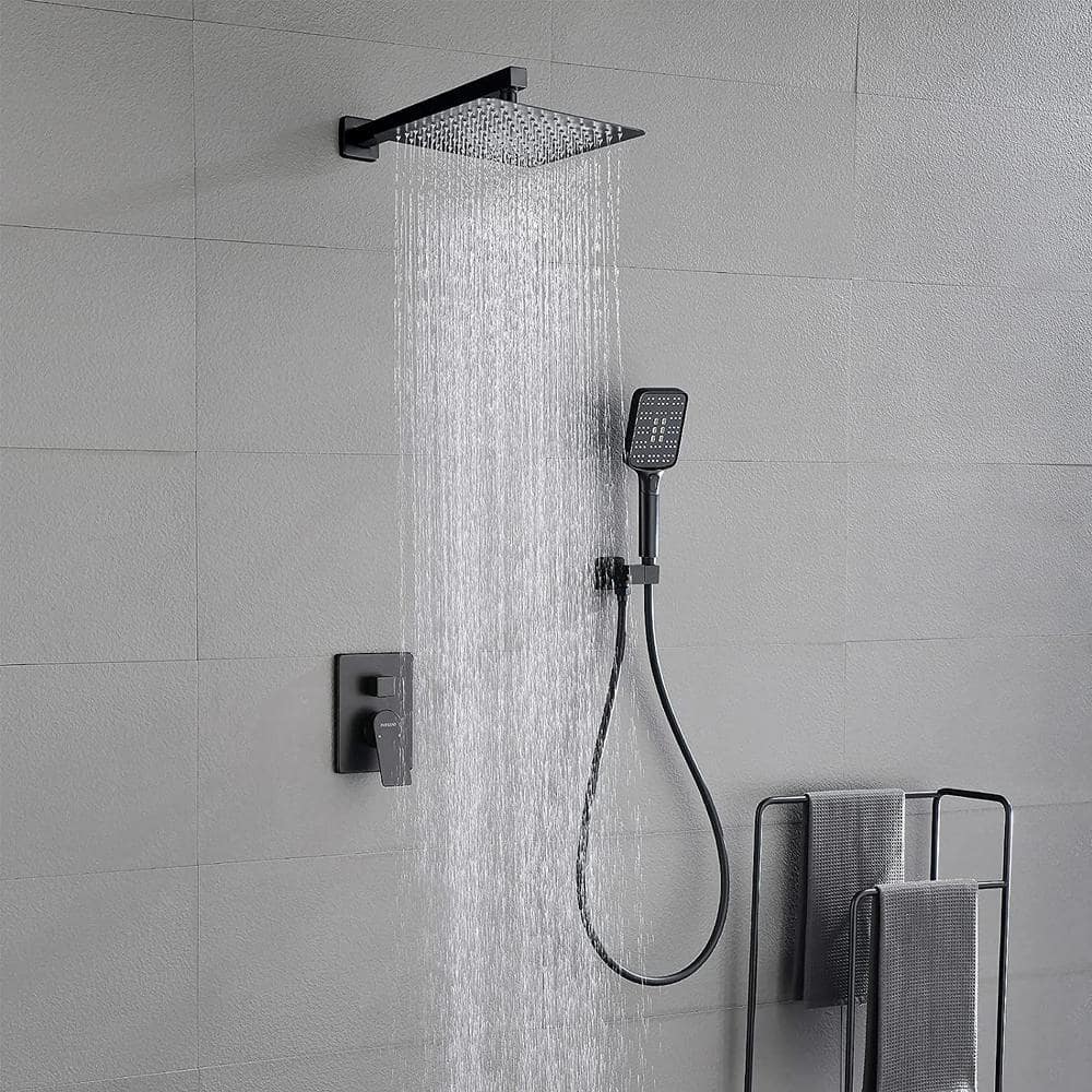 UKISHIRO Semi Single-Handle 3-Spray Square High Pressure Shower Faucet and Hand Shower in Spot Resistant Black (Valve Included) (2)