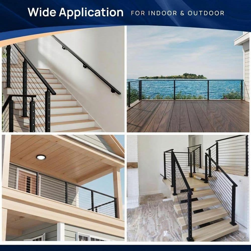 Unbranded 10 ft. Aluminum Handrail for Cable Railing System Black AAMA 2604 Finish 2.8 mm. Thick 4-Pack (3)