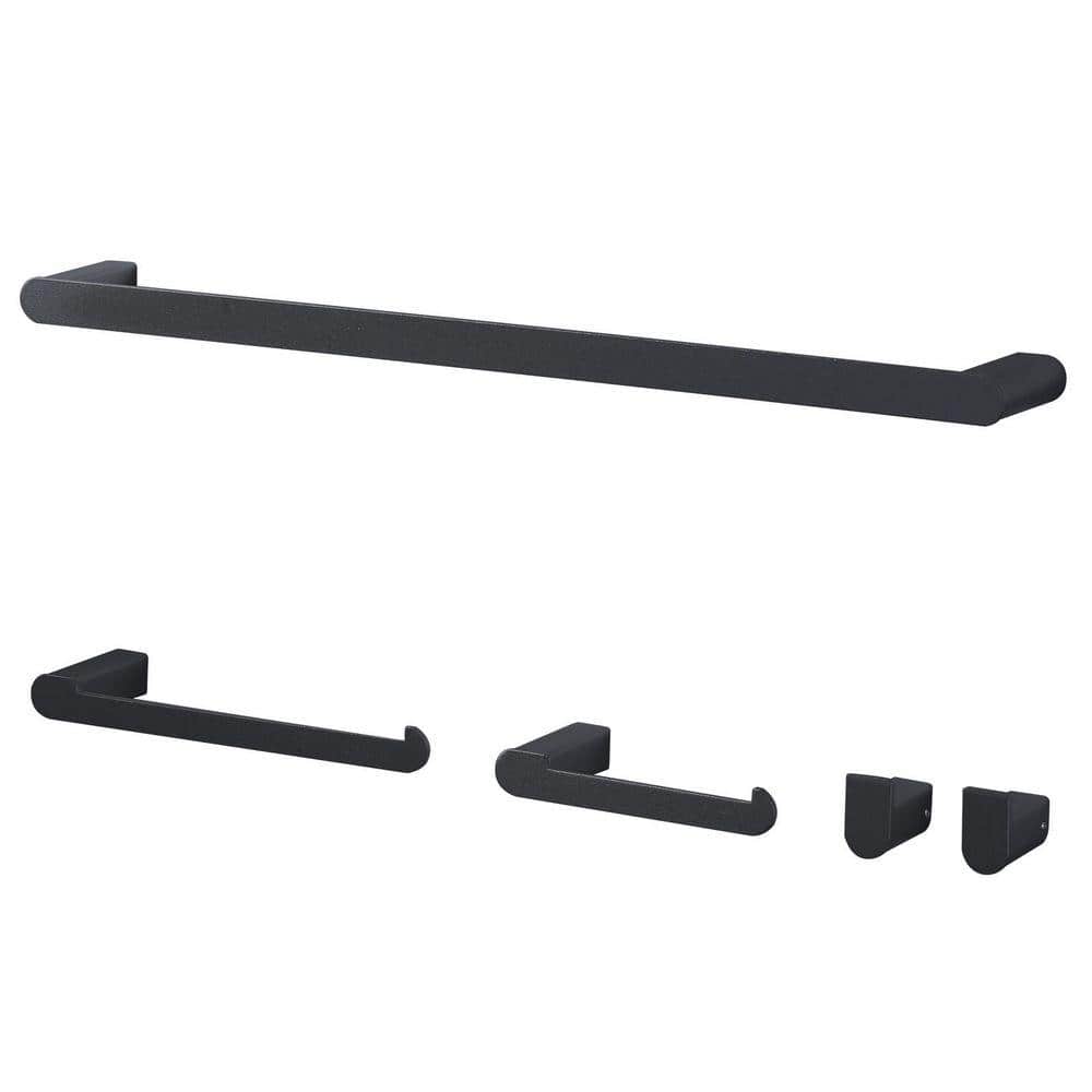 ALEASHA 5-Piece Bath Hardware Set with Towel Rack, Hand Towel Holder, Toilet Paper Holder, Towel Hook in Matte Black