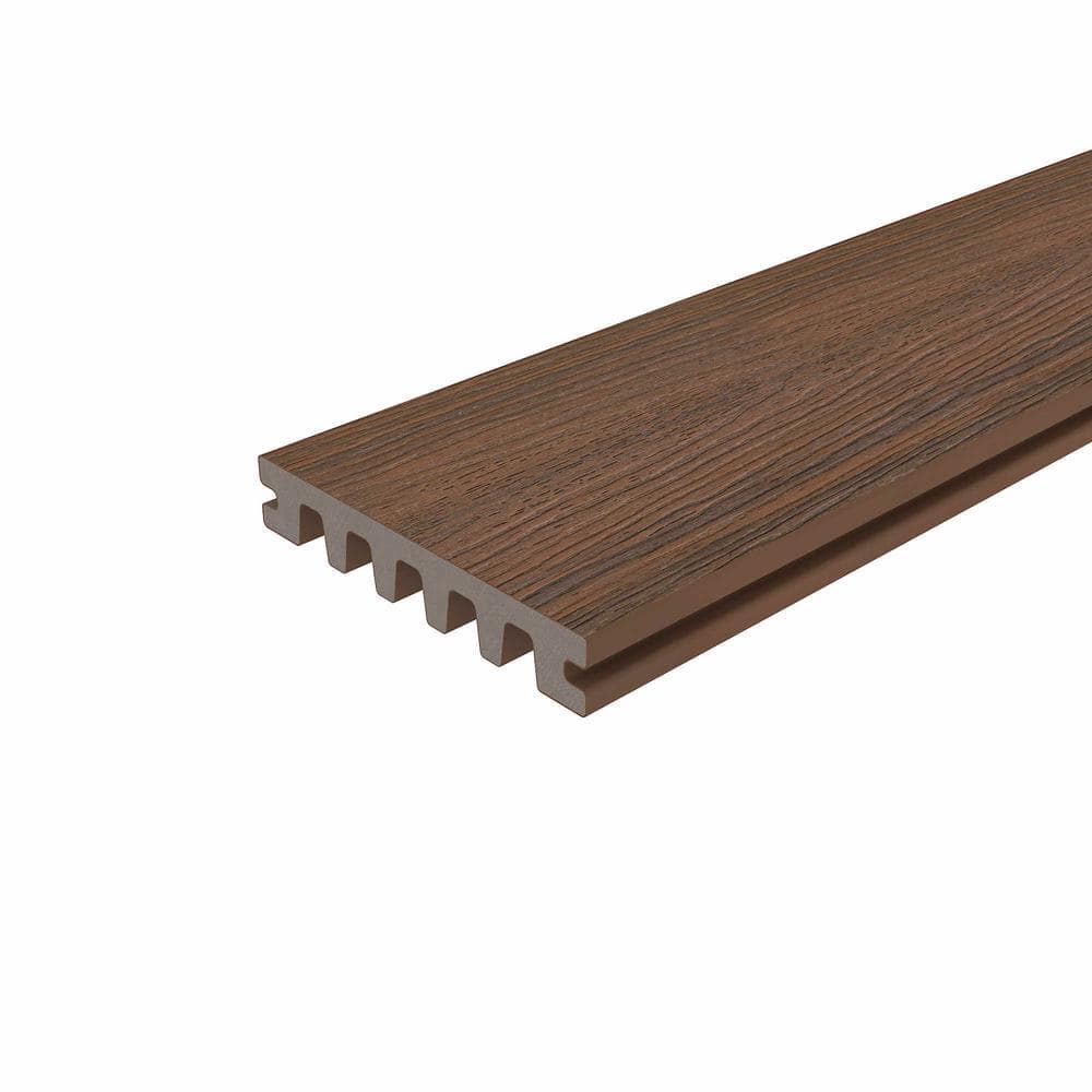 NewTechWood Monarch Series 0.98 in. x 5.5 in. x 1 ft. Empress Grooved Leather Brown Composite Deck Board Sample (1)