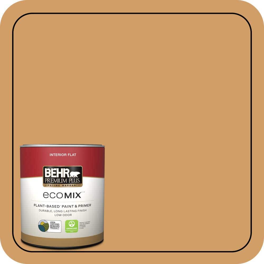 BEHR PREMIUM PLUS 1 qt. #MQ4-08 Golden Aura Flat EcoMix Plant-Based Interior Paint & Primer (1)