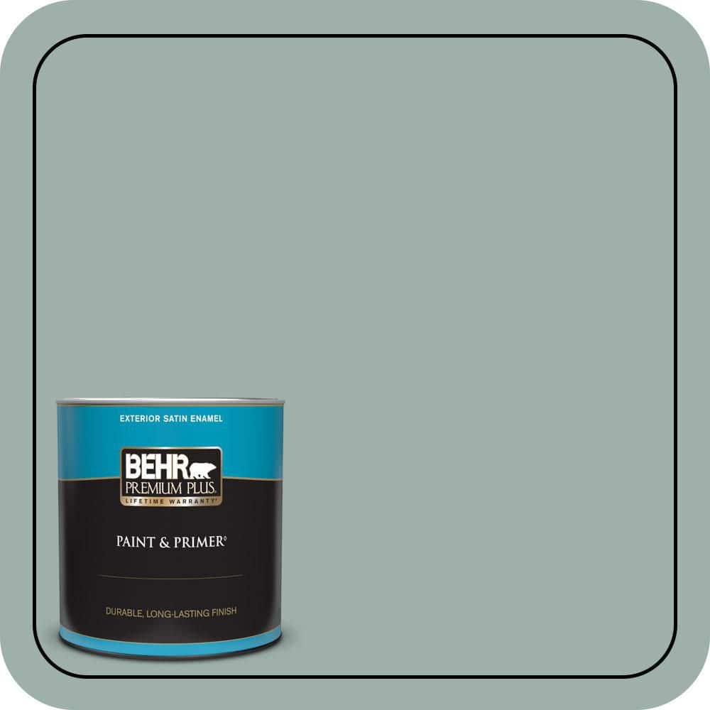 BEHR PREMIUM PLUS 1 qt. #490F-4 Gray Morning Satin Enamel Exterior Paint & Primer