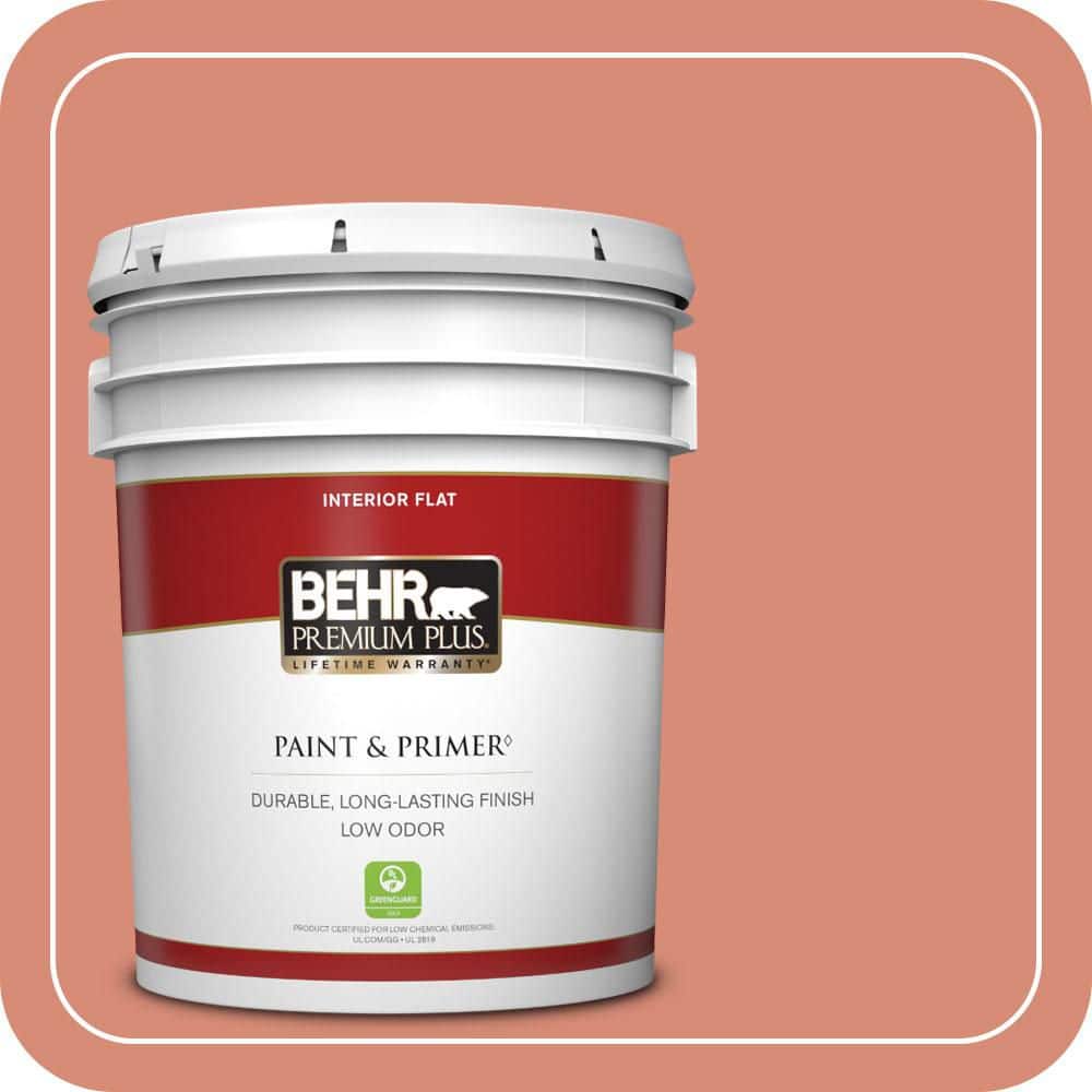 BEHR PREMIUM PLUS 5 gal. #MQ4-32 Vintage Coral Flat Low Odor Interior Paint & Primer