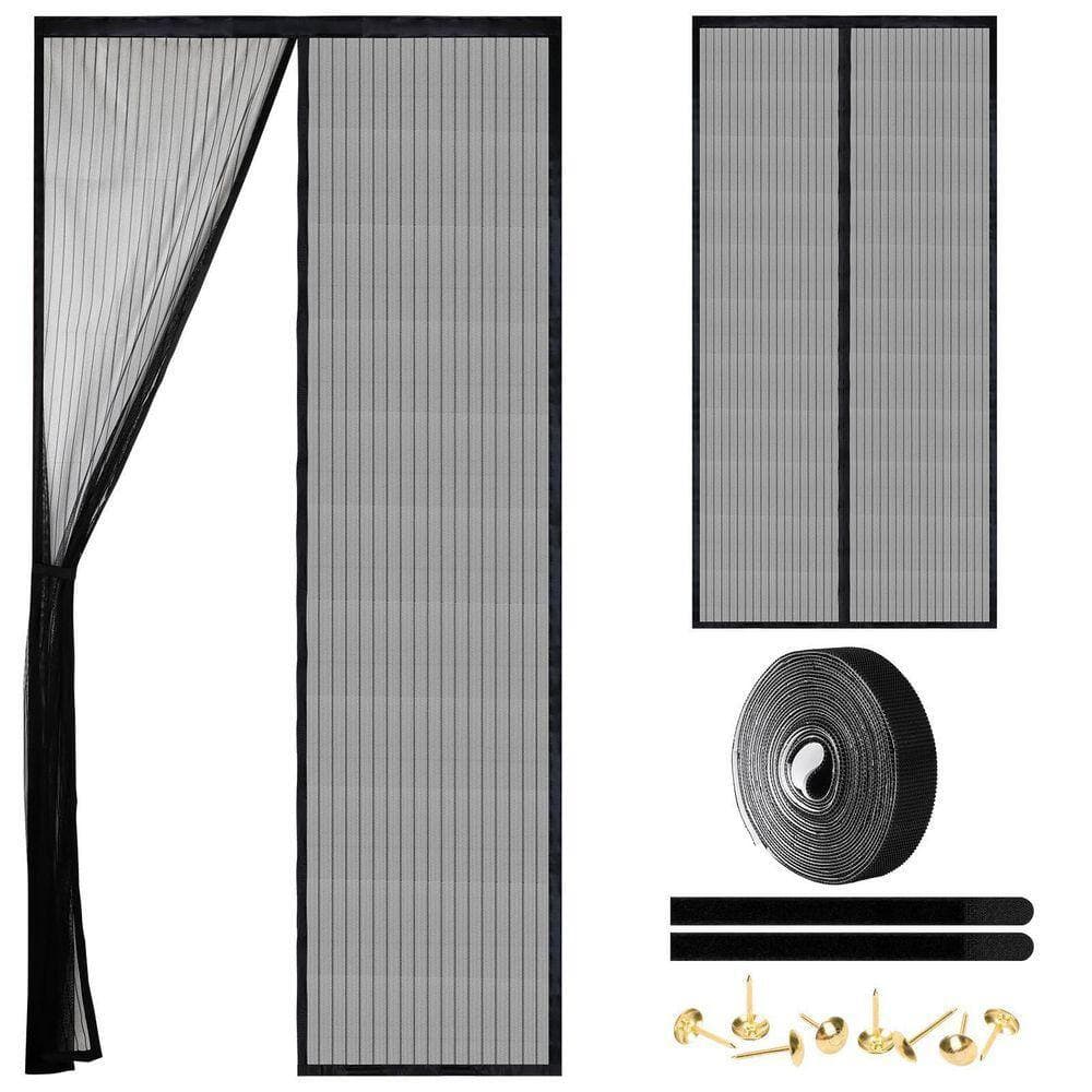 KIWDZFU 39.38 in. x 82.68 in. Black Magnetic Mesh Curtain Hands-Free Fly Mesh Screen Door Self-Adhesive Anti Mosquito Bugs (1)