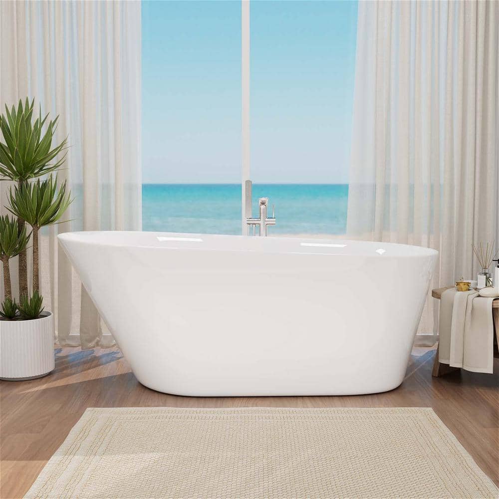 Mokleba Practical 30 in. Acrylic Freestanding Single Slipper Soaking Bathtub FlatBottom w/Polished Chrome Drain