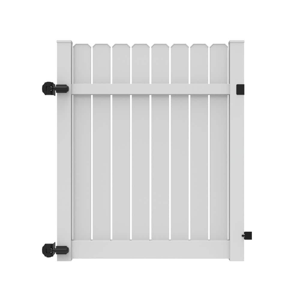 Barrette Outdoor Living 5 ft. x 6 ft. White Vinyl Dogear Picket Semi-Privacy Fence Gate (1)