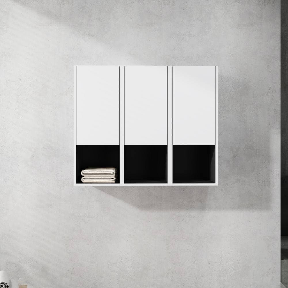 Tenleaf 35.43 in. W x 9.81 in. D x 29.50 in. H Bathroom Storage Wall Cabinet in White with Soft Closing Door and Open Shelves (2)