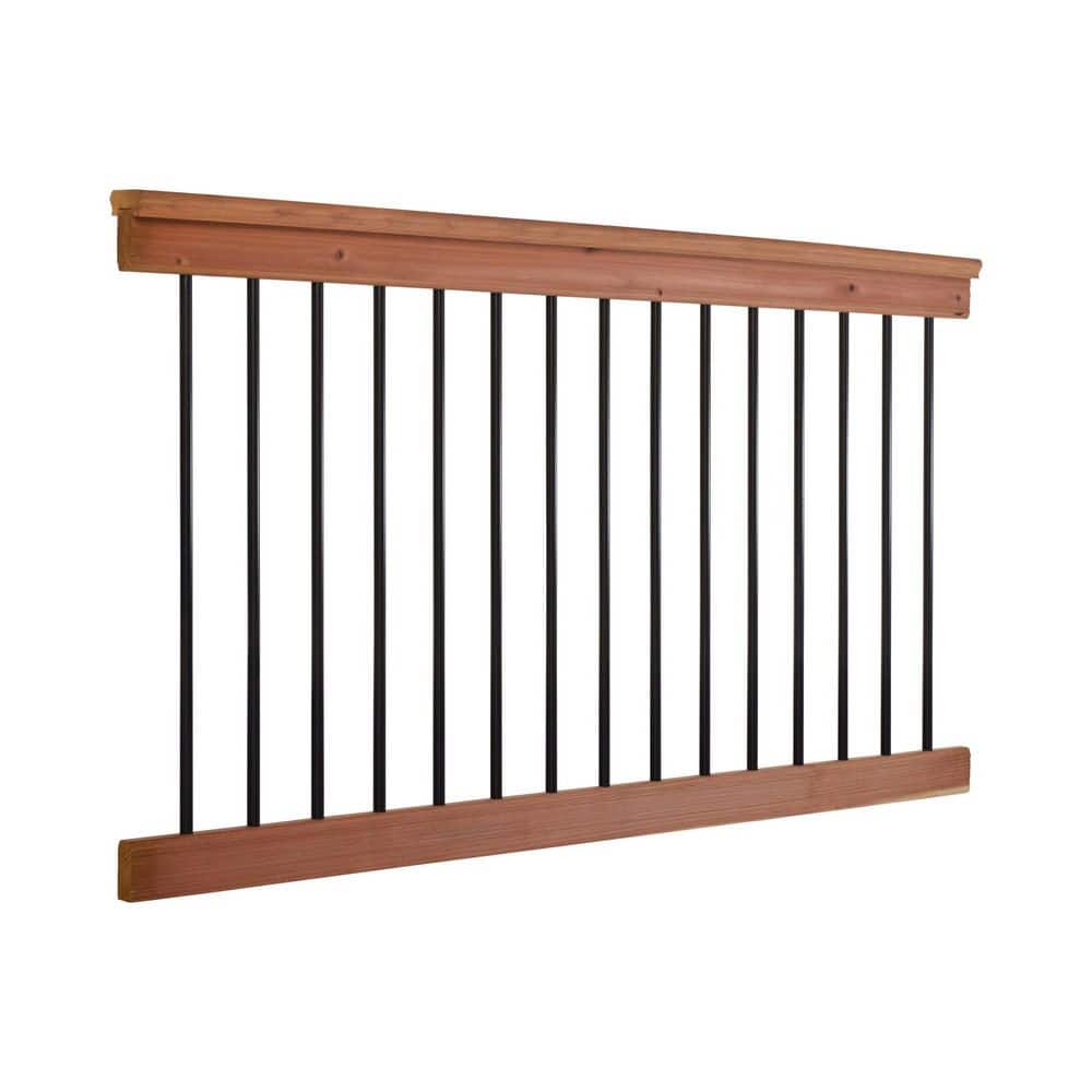 ProWood 3 ft. x 6 ft. Redwood Pre-Assembled Capped Wood Deck Line Railing with Black Aluminum Round Balusters (3)
