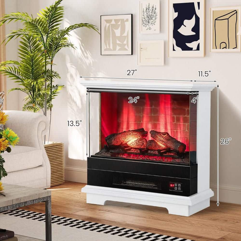 Clihome 27 in. Freestanding Electric Fireplace Heater in White with Thermostat and Overheat Protection (2)