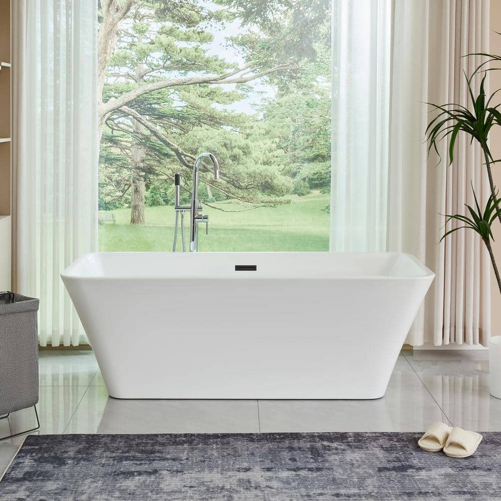 Vanity Art Nantes 29.5 in. Acrylic Flatbottom Freestanding Soaking Bathtub with Center Drain
