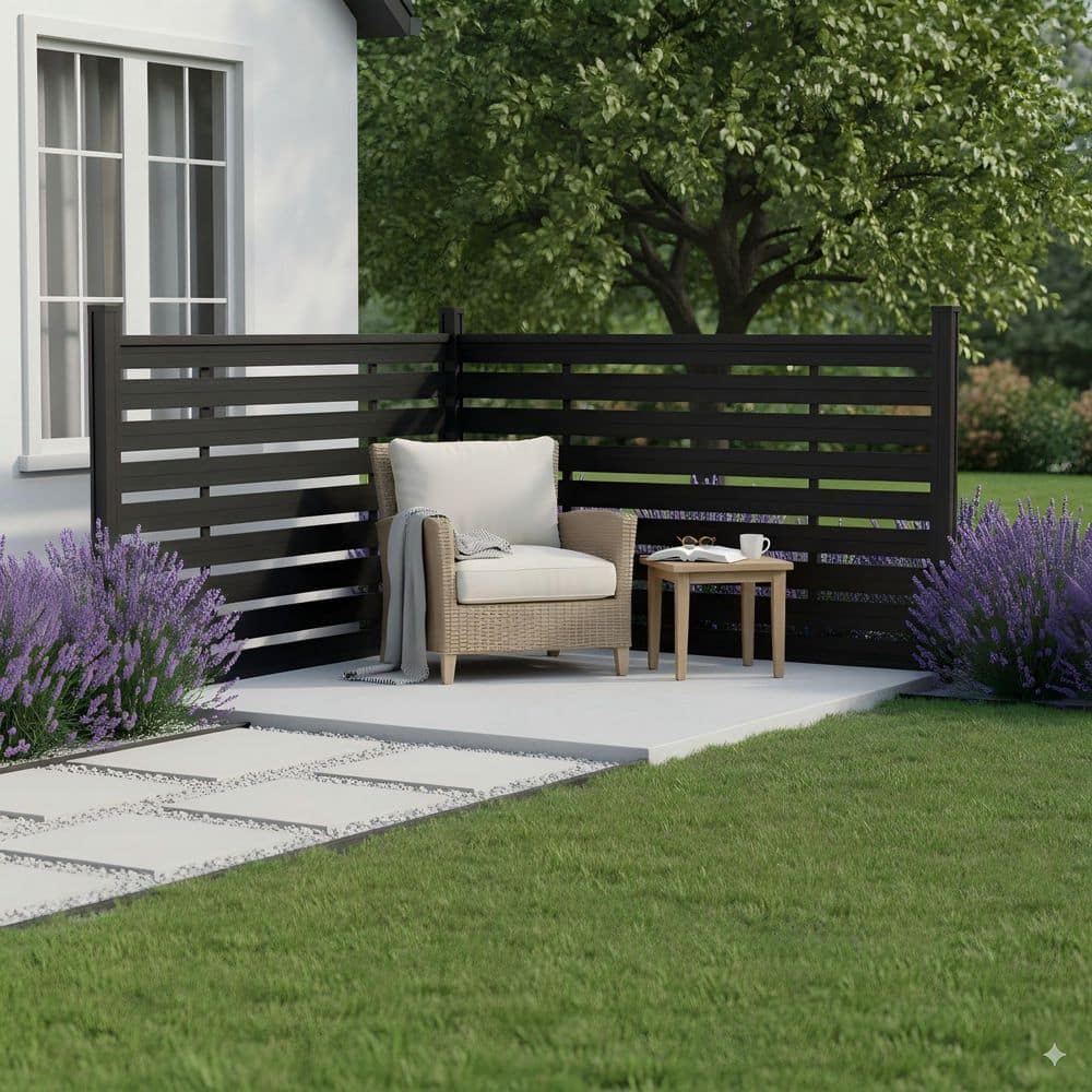 mondaria Low Maintenance 3.8 ft. H x 6 ft. W Waterproof Black Composite Fence Panel Kit with One Post (2)