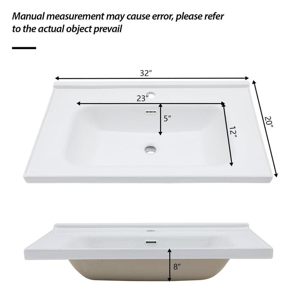 LIVACA 32 in. x 20 in. Drop-In Ceramic Bathroom Sink in White with Overflow Durable Construction Easy to Install (2)