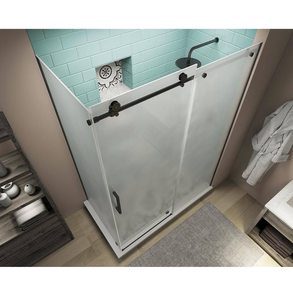Aston Coraline XL 44 in. - 48 in. x 30 in. x 80 in. Frameless Corner Sliding Shower Enclosure Frosted Glass in Matte Black (2)