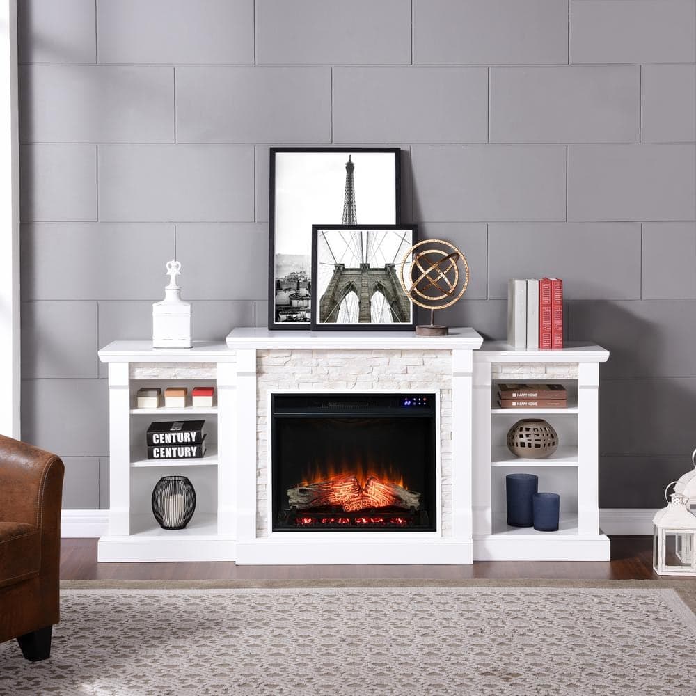Southern Enterprises Nordena 71.75 in. Touch Panel Electric Fireplace in White w/White Faux Stone (3)