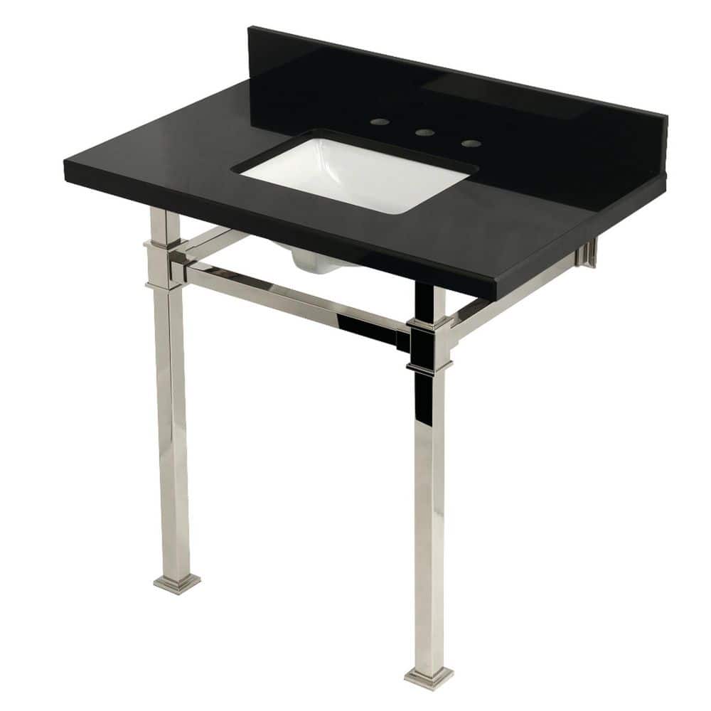 Kingston Brass Monarch 36 in. x 22 in. Console Sink Combo in Black Granite/Polished Nickel with Legs (1)