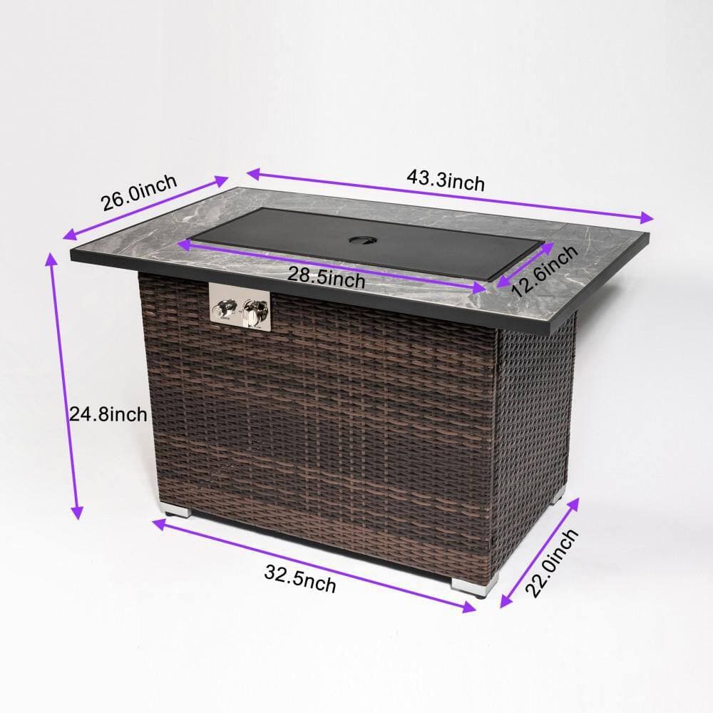 Basdien 44 in. 50000 BTU Propane Fire Pit Table, Tile Top Patio/Deck/Backyard Heater with Wicker Base Glass Windscreen Black (2)