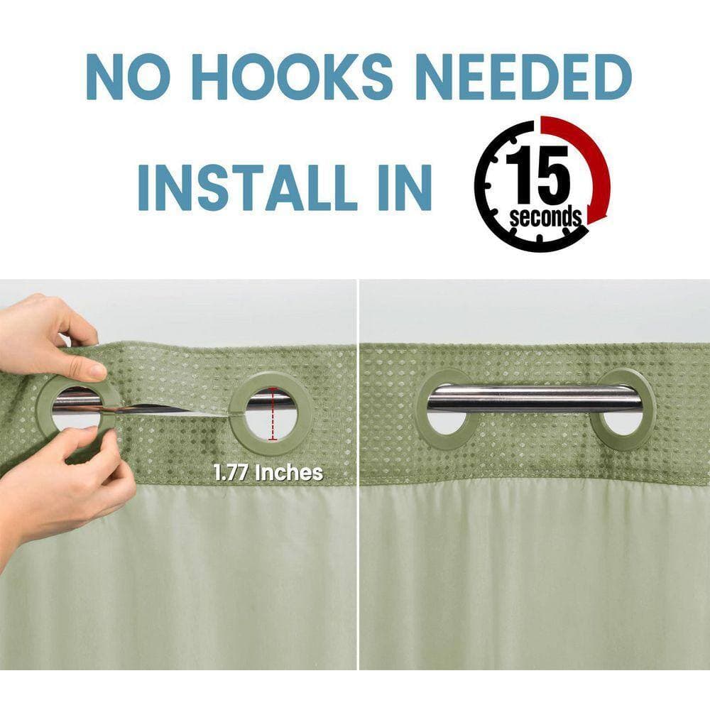 Unbranded 71 in. W x 74 in. L Polyester Shower Curtain Sage Green Waffle Textured Heavy Duty with Snap On Liner and Window (3)