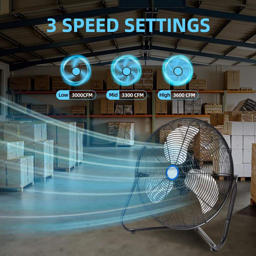 Edendirect 18 in. 3-Speed Portable High Velocity Heavy Duty Metal Industrial Floor Fans in Black, 90°Oscillating Quiet (2)