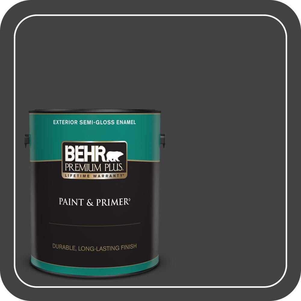 BEHR PREMIUM PLUS 1 gal. #S-H-790 Black Suede Semi-Gloss Enamel Exterior Paint & Primer