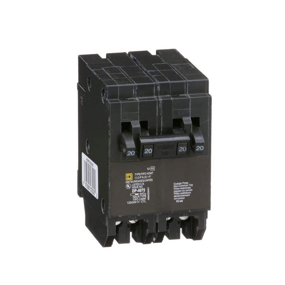 Square D Homeline 2-20-Amp Single-Pole 1-20-Amp 2-Pole Quad Tandem Circuit Breaker (HOMT2020220CP)