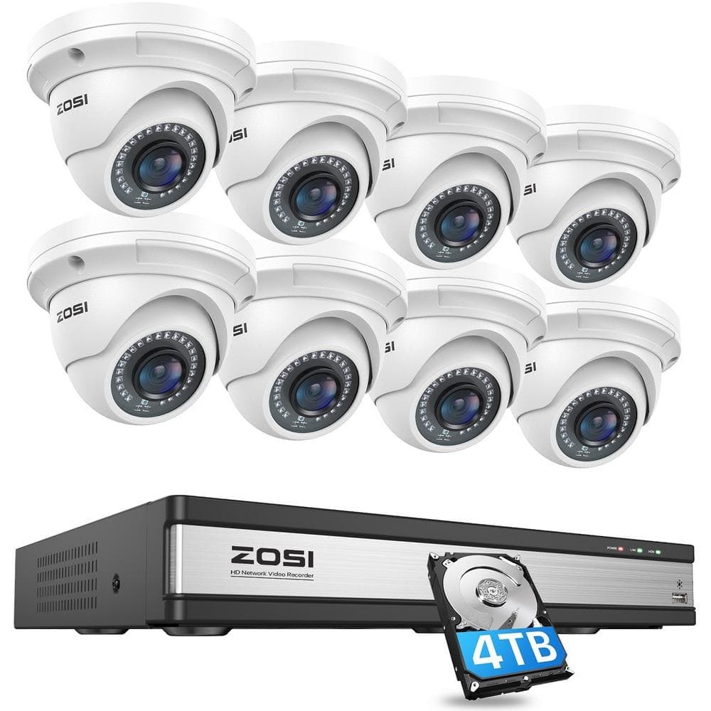 ZOSI 4K UHD 16-Channel POE NVR Security Camera System with 4TB HDD and 8 Wired 5MP Outdoor/Indoor IP Dome Cameras (1)