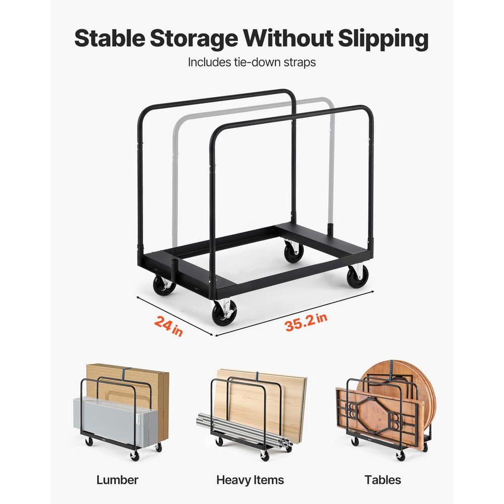 VEVOR Drywall Cart Dolly, 1800 lbs. Load Capacity, Steel Panel Truck Cart with 5 in. Casters, Lumber Drywall Dolly, Black (3)