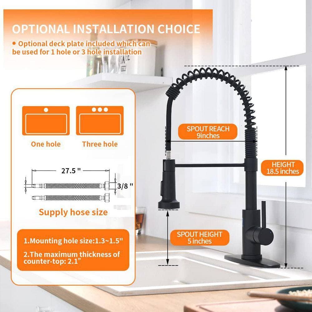 Wudkey 1-Piece Faucet with Pull Down Sprayer Included, Stainless Steel Single Handle in Black for Farmhouse Camper Laundry (3)