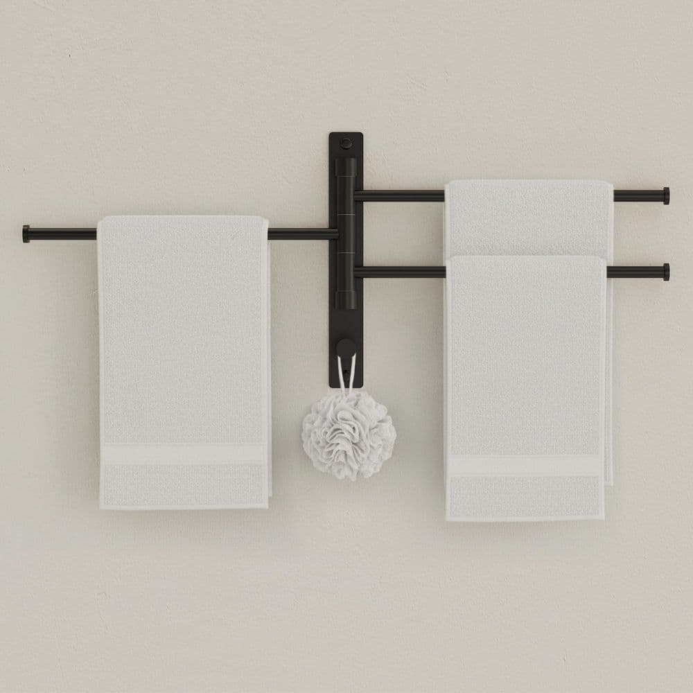 EVERSTEIN Rotatable and Adjustable Towel Rack Stainless Steel Wall-Mounted Saving Space in Matte Black (2)