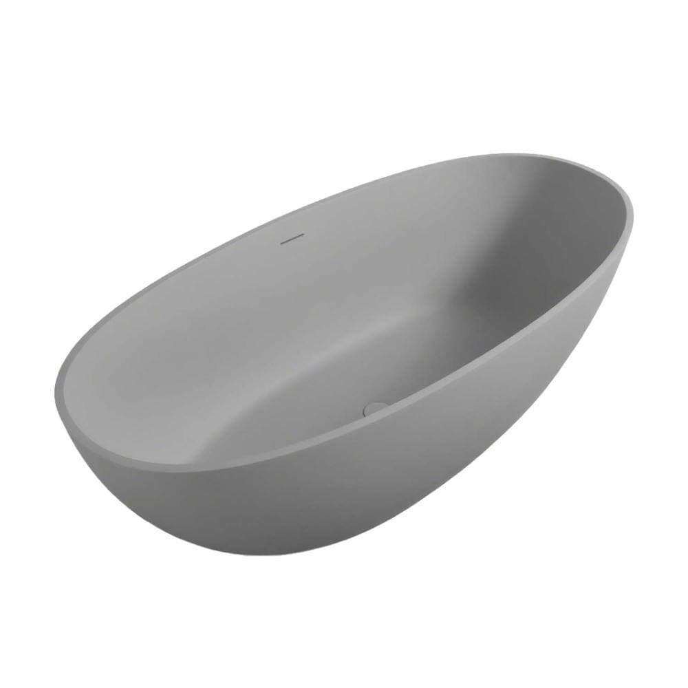 INSEEDE Luno 65 in. Solid Surface Freestanding Bathtub Matte Gray Stone Resin Soaking Tub with Pop-up Drain and Spa-Like Comfort (2)