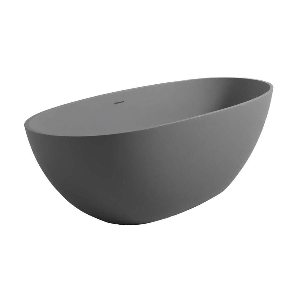 INSEEDE Luno 65 in. Solid Surface Freestanding Bathtub Matte Gray Stone Resin Soaking Tub with Pop-up Drain and Spa-Like Comfort (3)