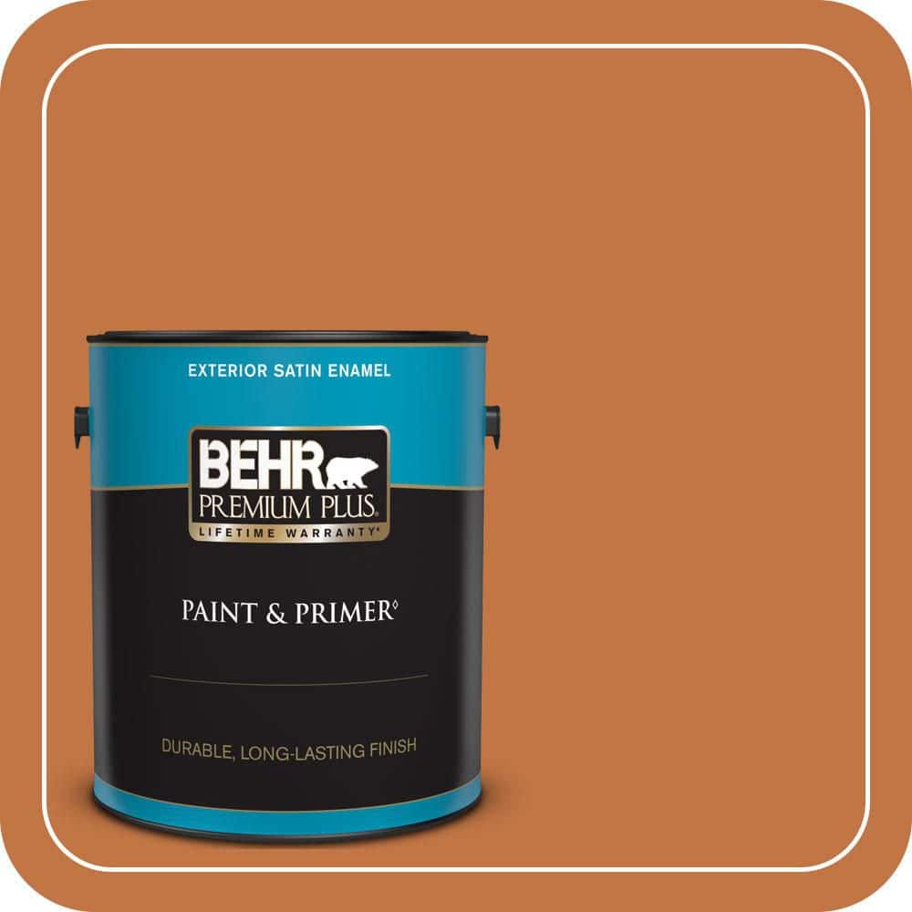 BEHR PREMIUM PLUS 1 gal. #PPU3-02 Marmalade Glaze Satin Enamel Exterior Paint & Primer