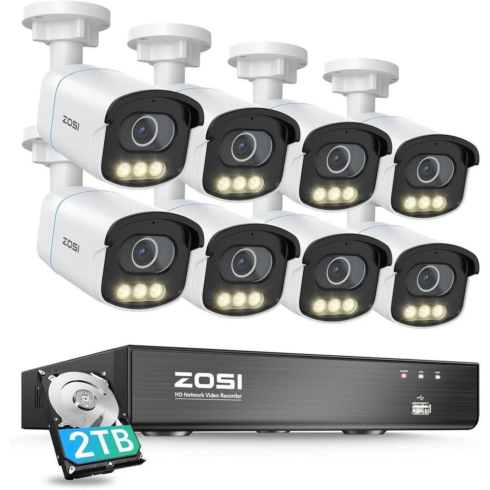 ZOSI 4K 8-Channel 2TB POE NVR Security Camera System with 8-Wired 5MP Outdoor Cameras, AI, Aurora Lux True Color Night Vision (1)