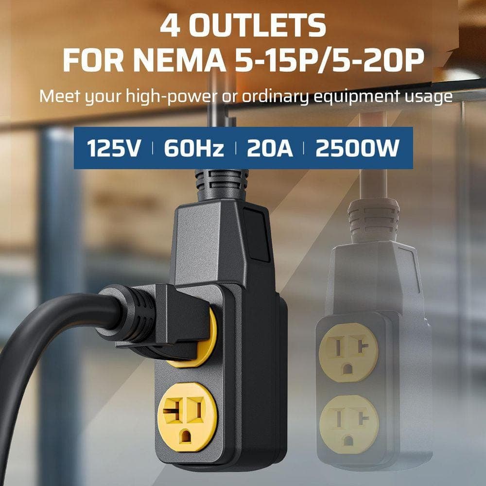 DEWENWILS 40ft. 10AWG/3C SJTW, 20 Amp Circuit Breaker, Heavy Duty Power Extension Cord Reel with 4 Grounded Outlets, Ceiling/Wall (3)