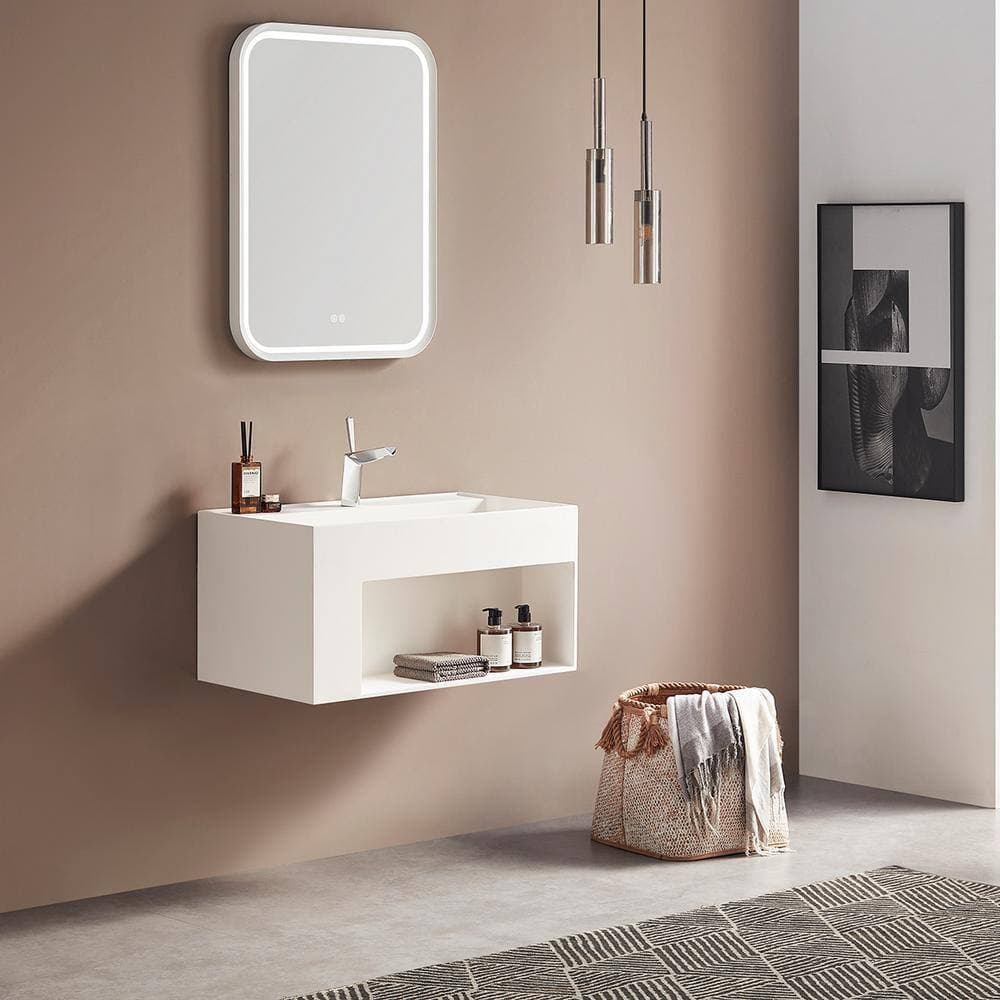 SERENE VALLEY 40 in. Wall-Mount Bathroom Solid Surface Vanity with Special Storage Area in Matte White (2)