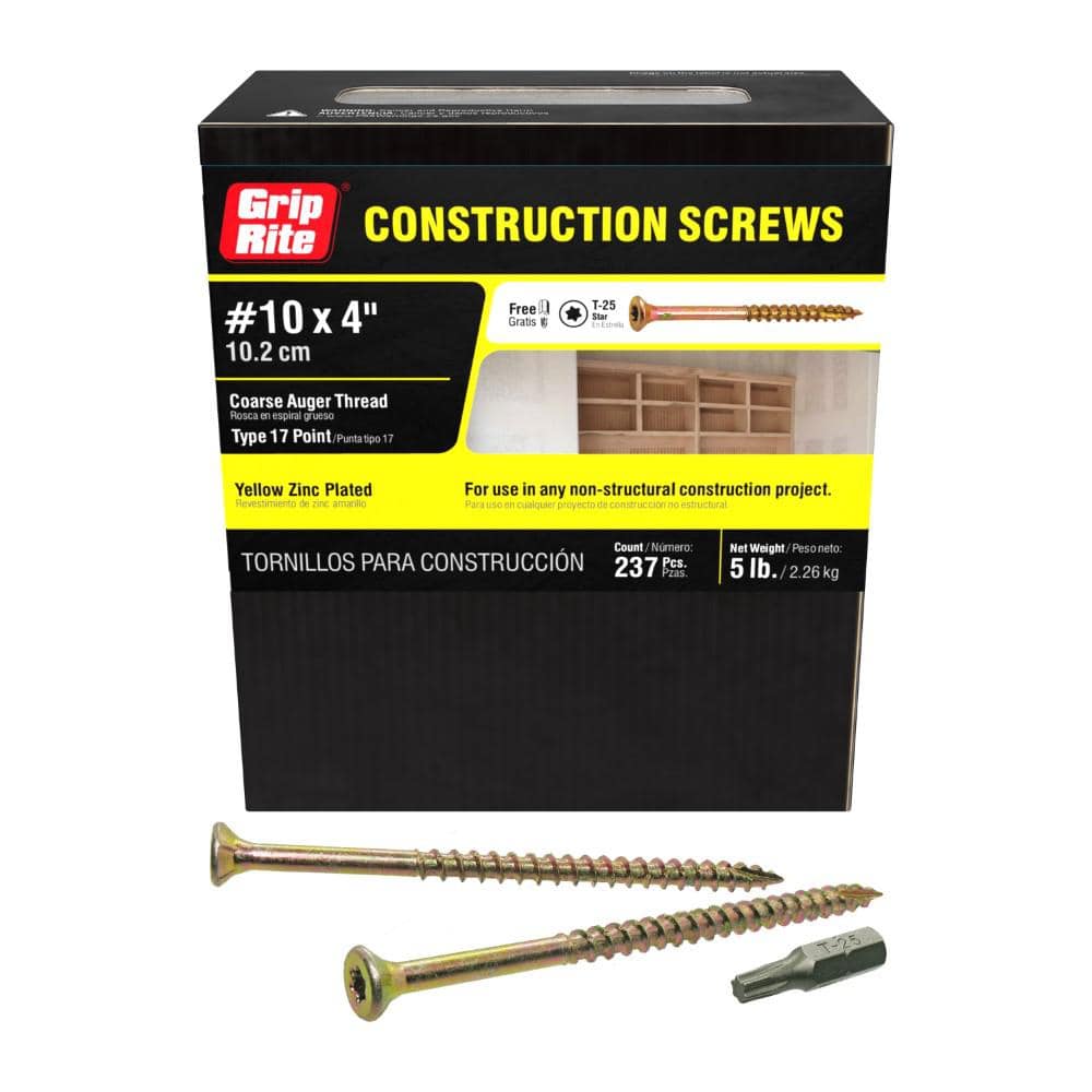 Grip-Rite #10 x 4 in. Star Drive Dual Flat Head Coarse Construction Screws 5 lb. Box