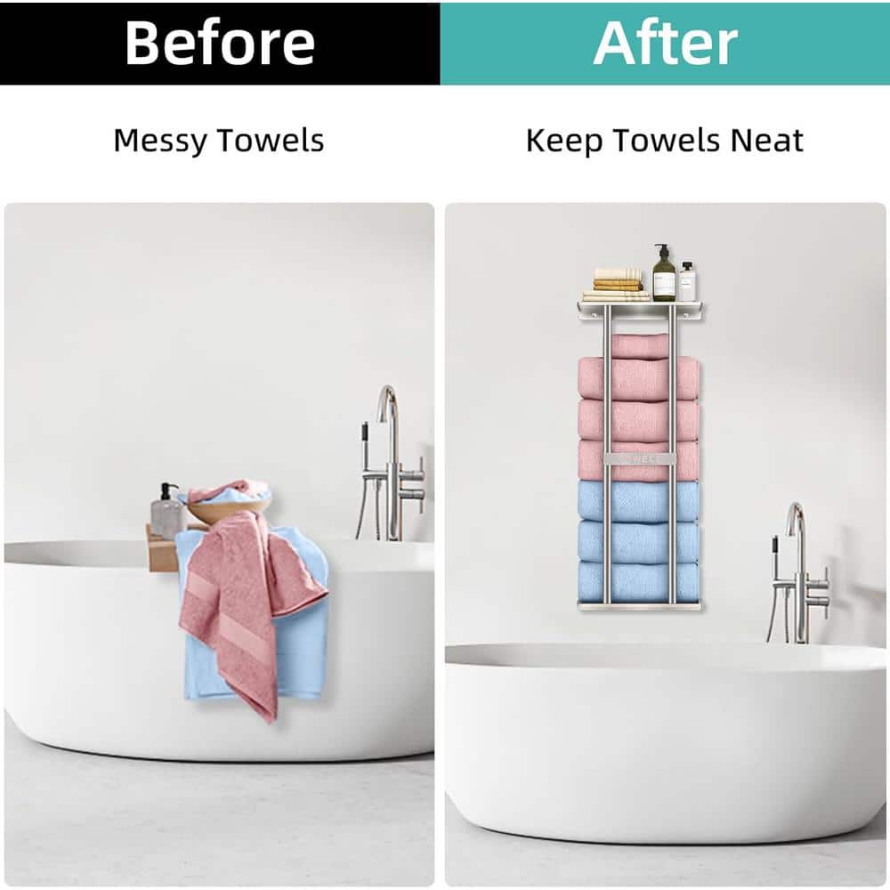 Unbranded 30 in. Single Bathroom Towel Rack for Rolled Towels Wall Mounted with Metal Shelf in Brushed Nickel (1-Pack) (3)