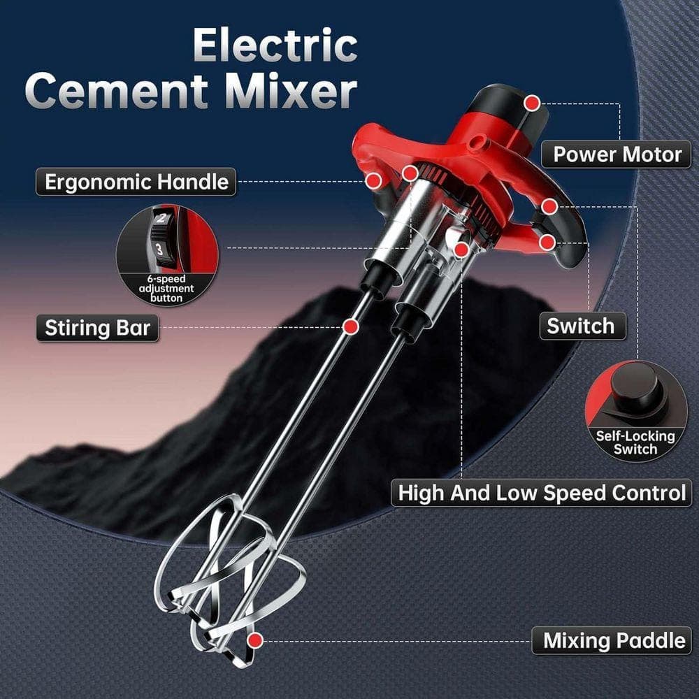 KIWDZFU 2300-Watts Double-Paddle Electric Cement Concrete Mud Mixer with 6 Speeds and Double Auger for Paint Mortar Fodder (3)