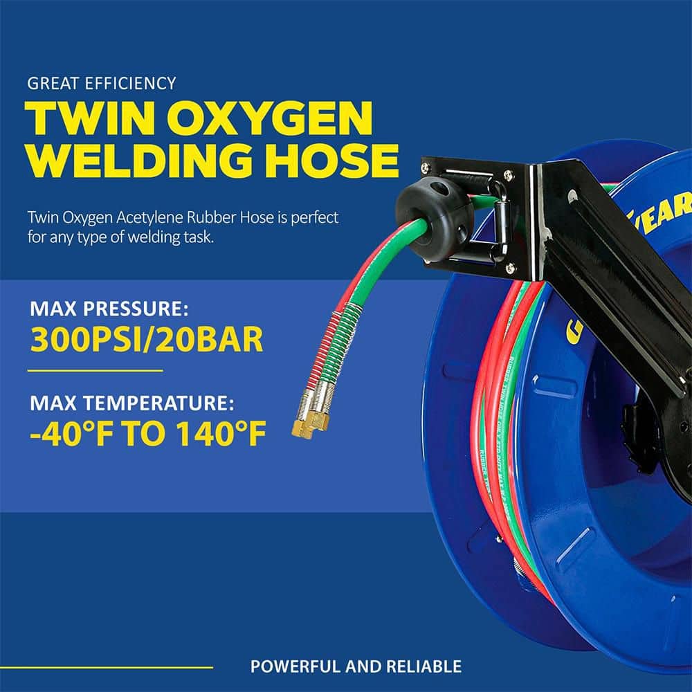 Goodyear 1/4 in. x 50 ft. Steel Single Arm Oxygen Acetylene Welding Hose Reel (3)