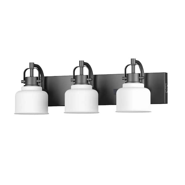 Globe Rockhill 22 in. 3-Light LED Wall Sconce Vanity Light Matte Black for Bathroom Kitchen with Motion Activated Night Light