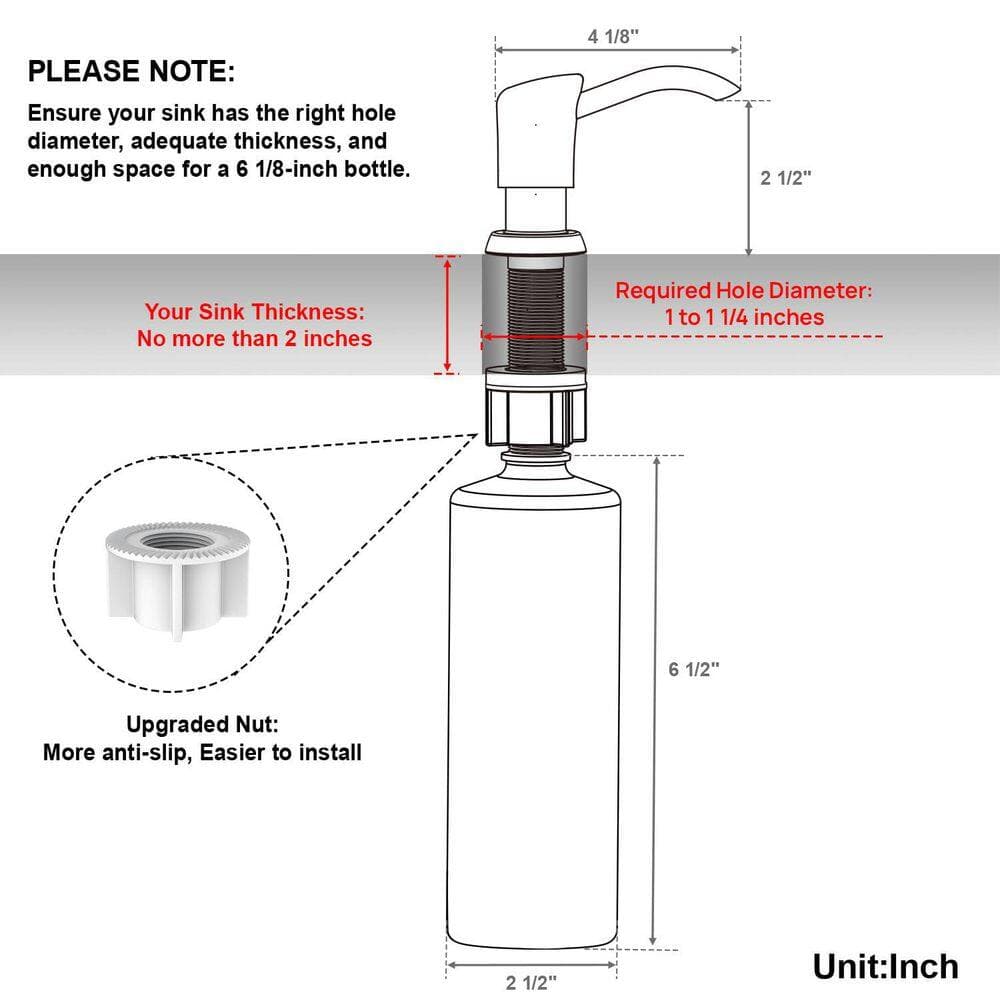 Wudkey Built in Sink Soap Dispenser or Lotion Dispenser for Sink Brushed Nickel ABS Pump Head with 17 oz. Large PET Soap Bottle (2)