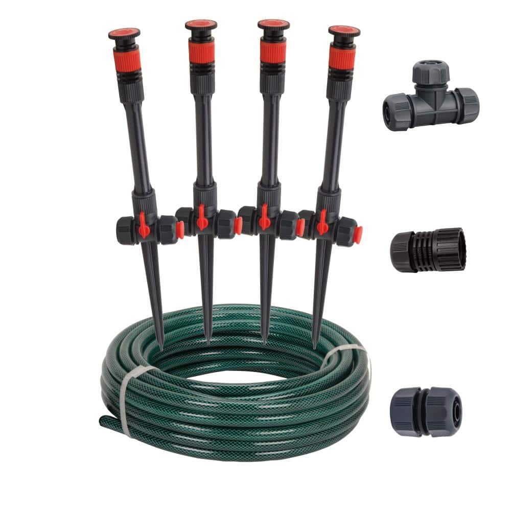Unbranded 50 ft Above Ground Garden Sprinkler System Adjustable Spray Black Red 4-Piece