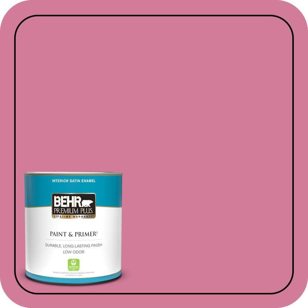 BEHR PREMIUM PLUS 1 qt. #P130-5 Little Bow Pink Satin Enamel Low Odor Interior Paint & Primer