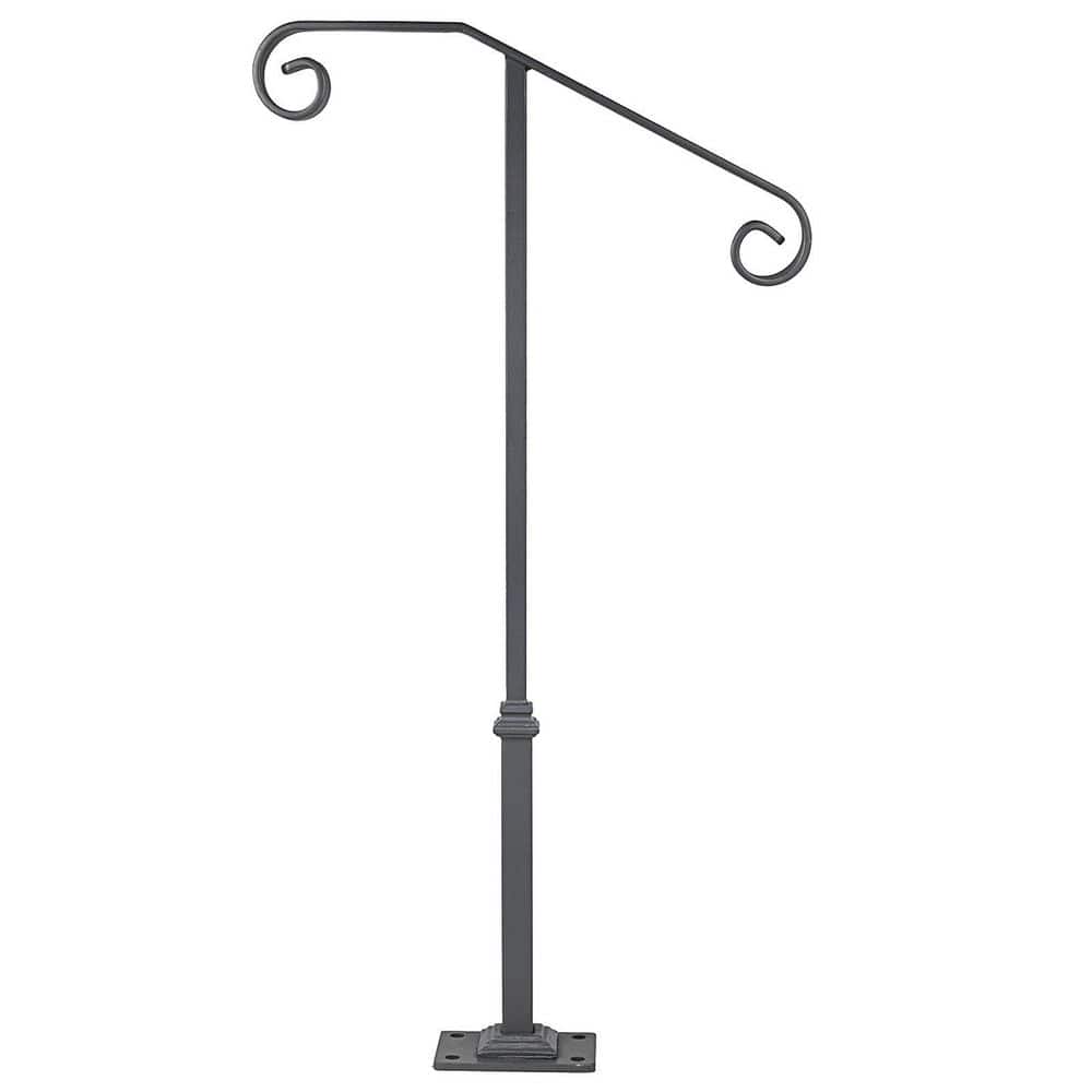 Laybus 3.2 ft. 1-2 Steps Outdoor Stair Railing, Single Post Wrought Iron Handrail for Concrete Step or Wooden Stairs with Base (1)