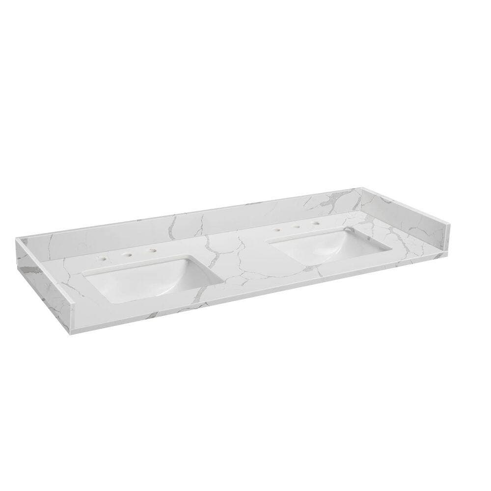LANDOLT Carrara Luna 60 in. W 22 in. D Quartz White Rectangular Double Sink Bathroom Vanity Top (3)
