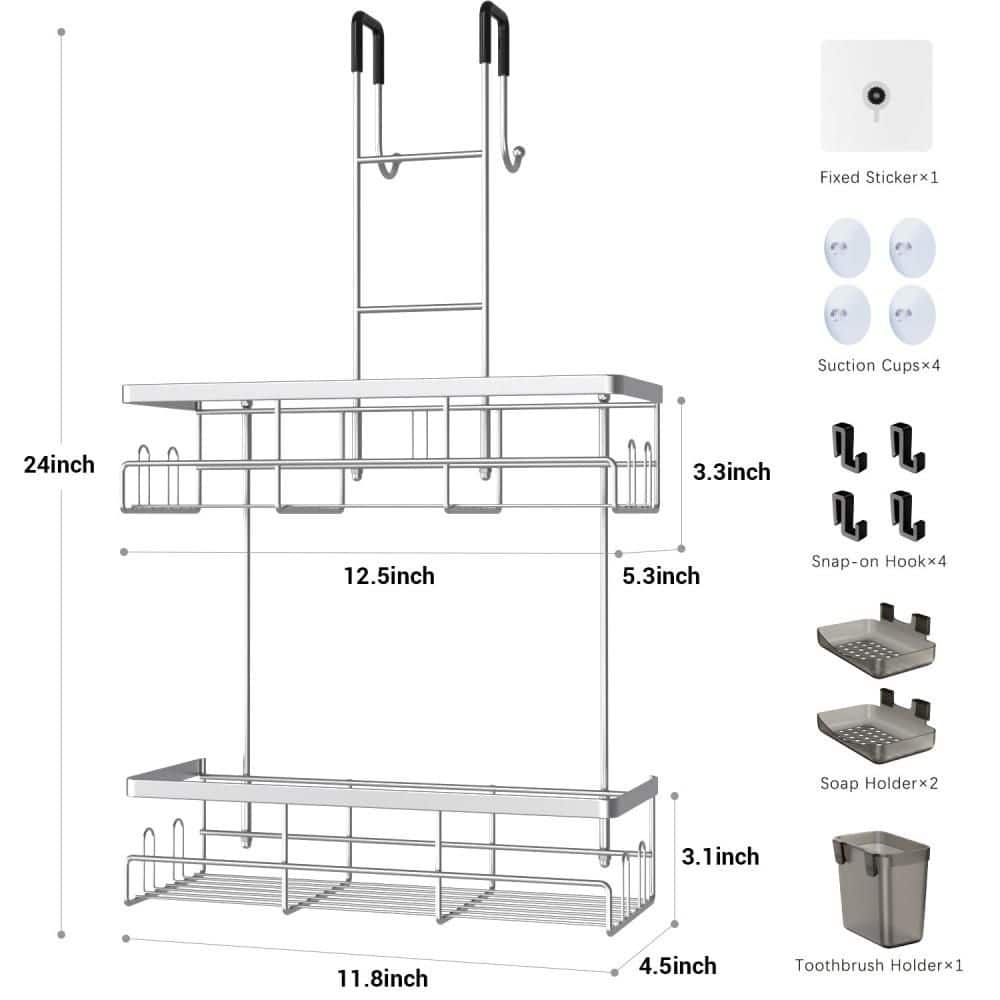 Numhew Over the Door Shower Caddy Hanging for Inside, Rustproof Hanging Shower Caddy for Shower Organizer, No Drilling, Silver (2)